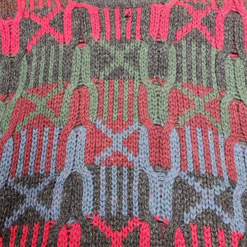 Vintage Woolrich 100% Wool Sweater Geometric Coogi Style Knit 80s Large - Picture 3 of 8